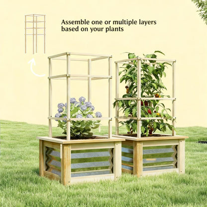 Galvanized Planter Box - Raised Garden Bed with Trellis, Natural Wood