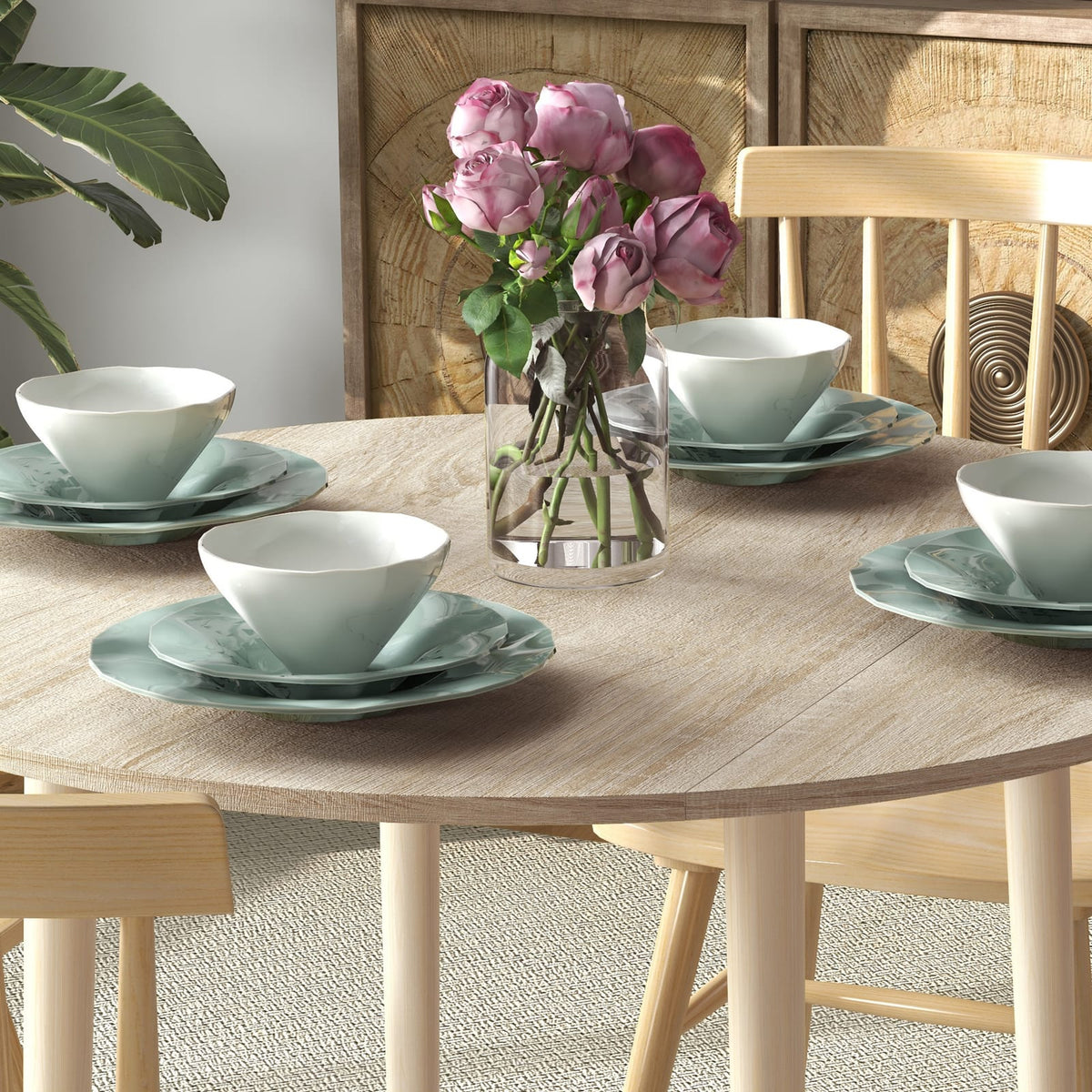 35 Inch Round Folding Drop Leaf Table - Oak MDF for Dining Room