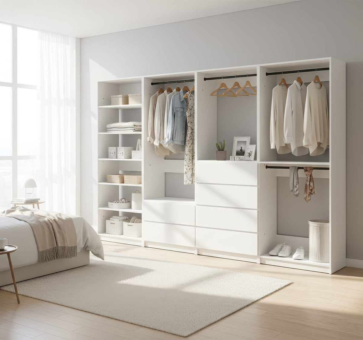 White Wood Walk-In Closet System - 5 Modular Units