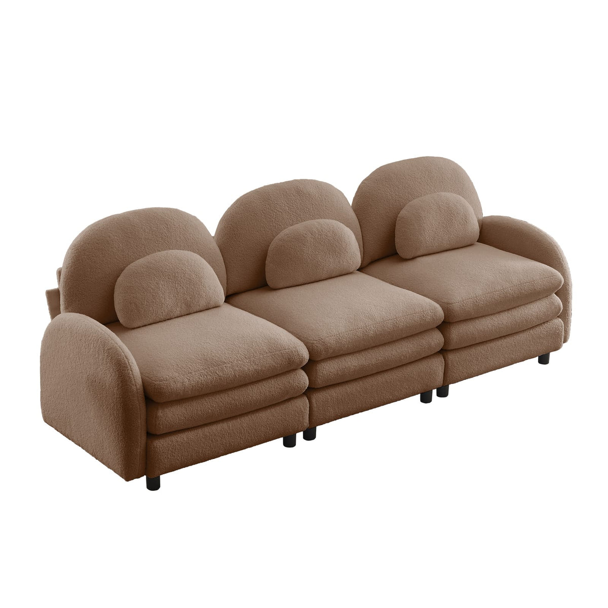 Teddy Fabric 3-Seat Sofa - Camel, Curved Backrest & Soft Cushions