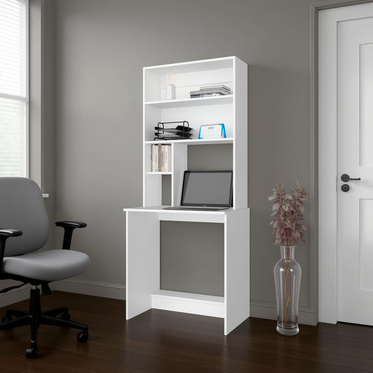 White Computer Desk with Storage Shelves - 71" Workspace