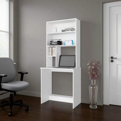 White Computer Desk with Storage Shelves - 71" Workspace