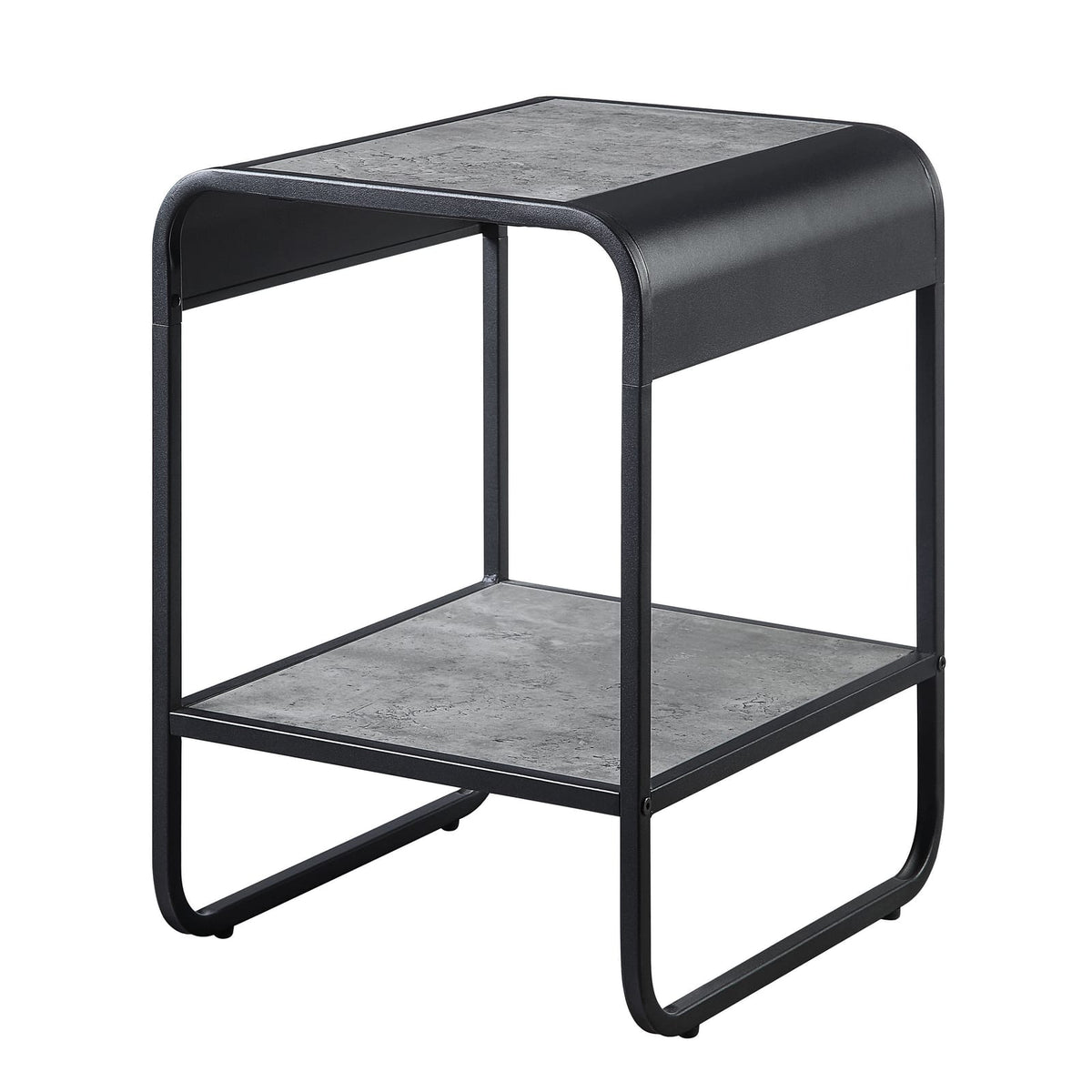 Concrete Grey and Black 1-Shelf End Table - Storage & Modern Style for Living Room