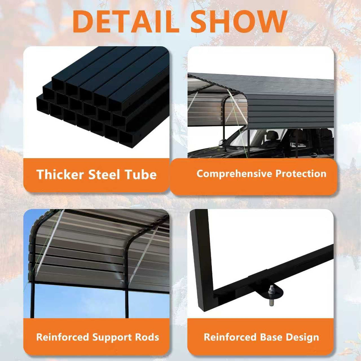11x19 FT Dark Grey Metal Carport - Outdoor Storage
