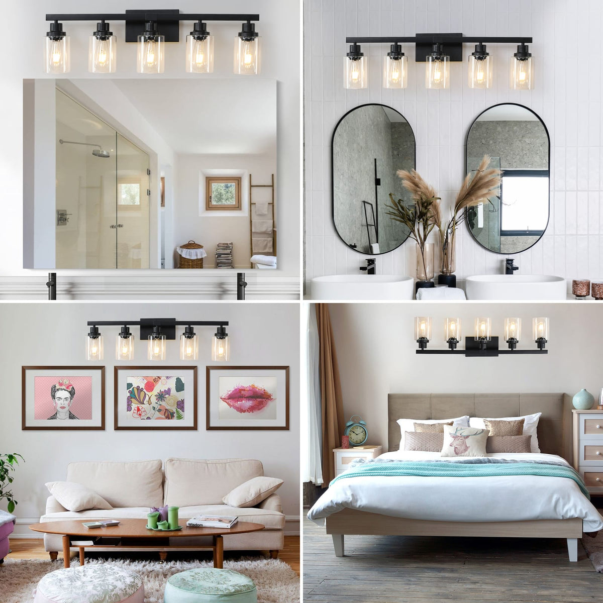 Modern Black 5-Light Bathroom Vanity Light Fixture - Iron & Glass