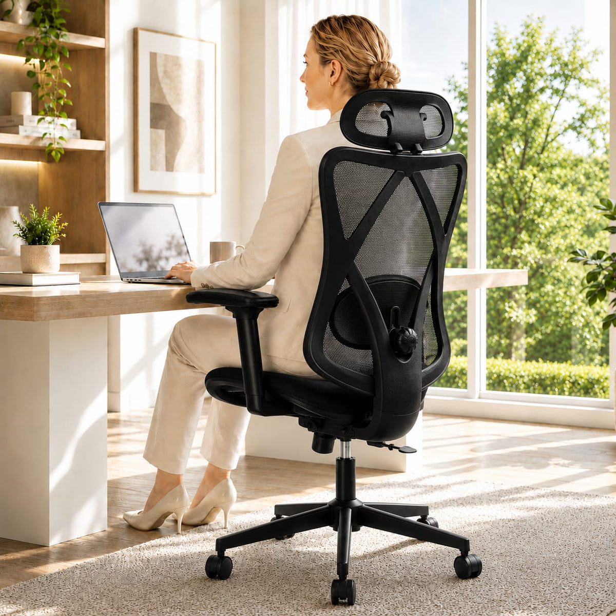 Black Mesh Office Chair with Adjustable Lumbar Support and Headrest