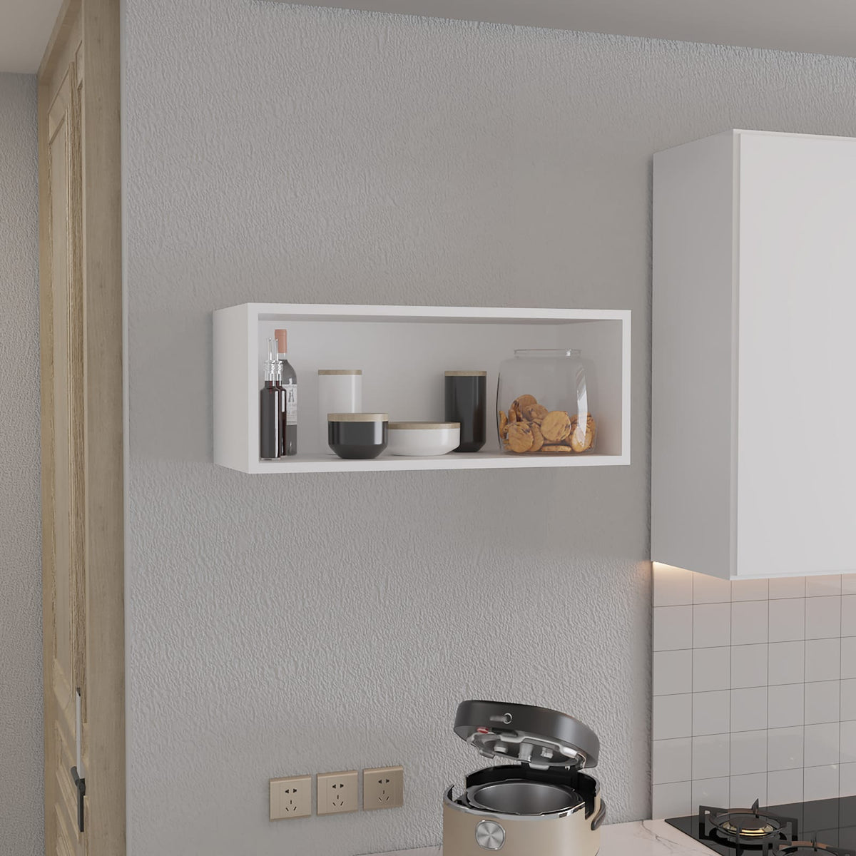 30" White Open Wall Cabinet - Storage Shelf for Living Room