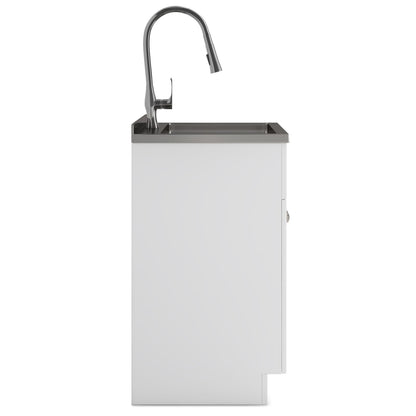 White Laundry Cabinet with Sink & Faucet - 24" Storage