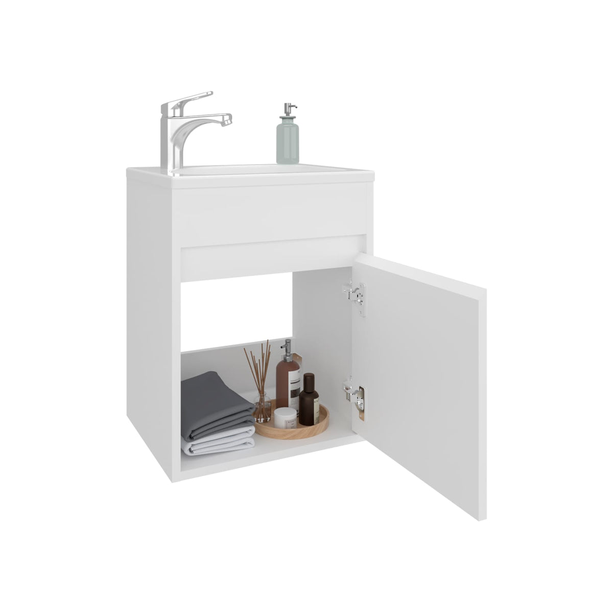 White MDF Bathroom Vanity - Compact Wall Mounted Storage