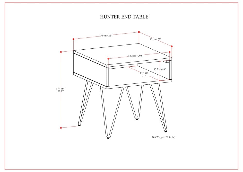 22" Oak Wood End Table with Storage Shelves for Living Room