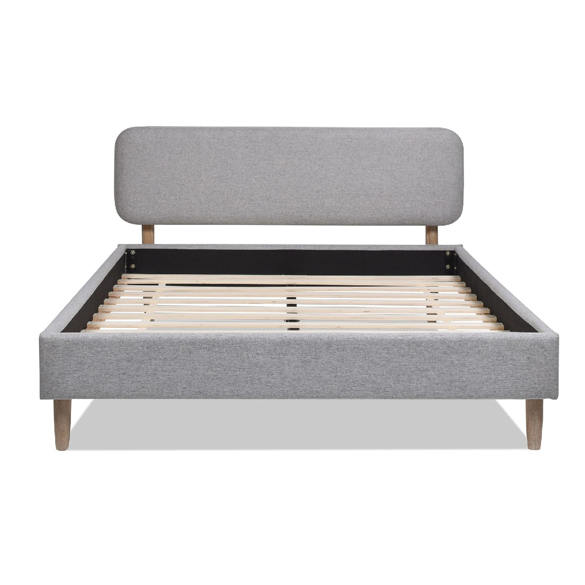 Queen Gray Upholstered Platform Bed - Wood Frame