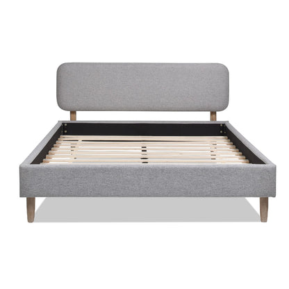 Queen Gray Upholstered Platform Bed - Wood Frame