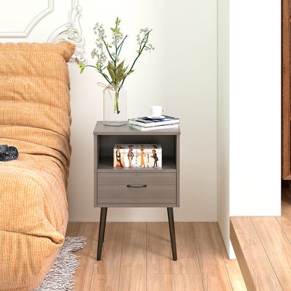 Grey MDF Nightstand with Storage Drawers - Small Bedroom Table