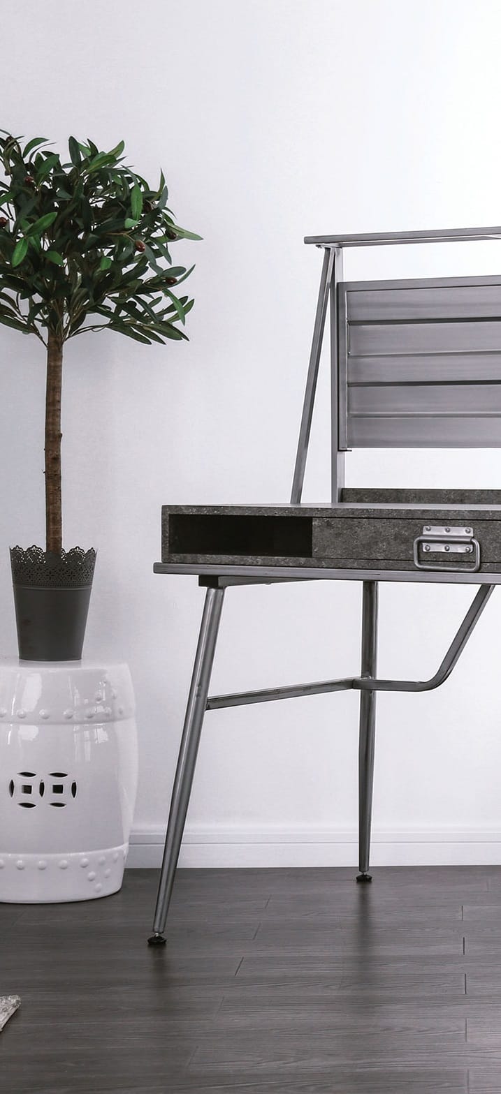 Silver Metal Computer Desk - 1 Drawer & 2 Shelves for Home Office