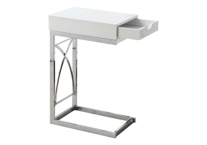 White Particle Board C-Shaped Accent Table with Storage Drawer for Living Room