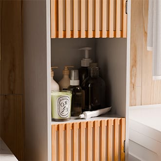 Bathroom Tall Cabinet - White+Natural Bamboo