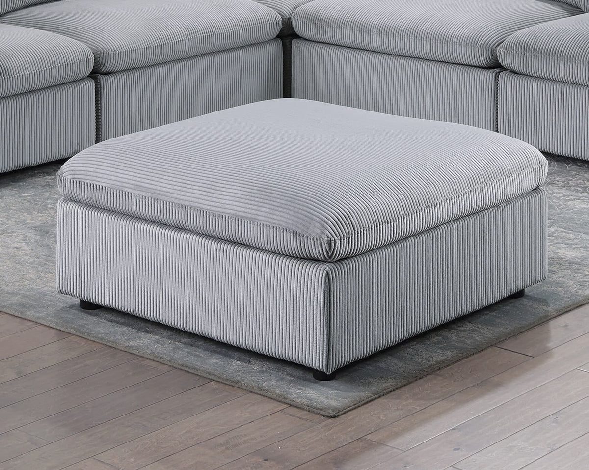 Contemporary Light Gray Corduroy Ottoman - 39" Square