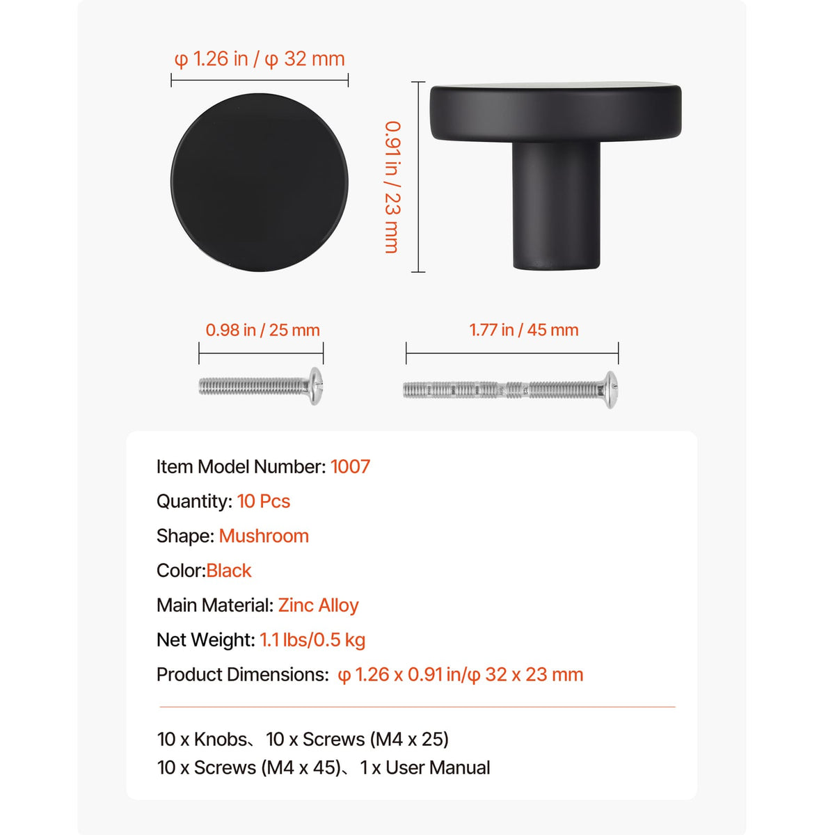 Black Zinc Drawer Knobs 10 Pack - Cabinet Hardware