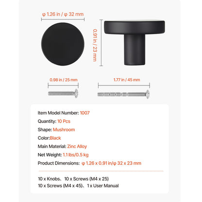 Black Zinc Drawer Knobs 10 Pack - Cabinet Hardware