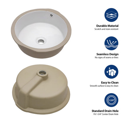 White Ceramic Round Undermount Bathroom Sink with Overflow
