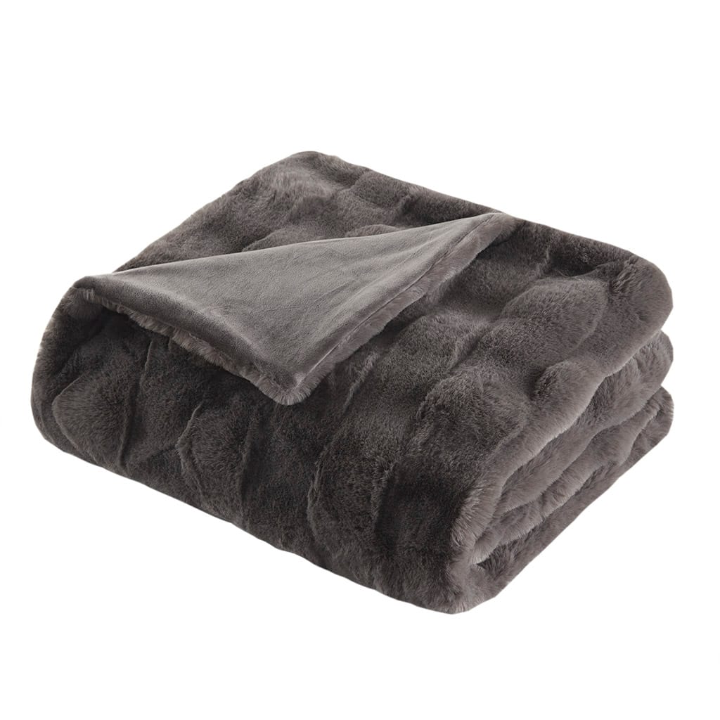 Grey Faux Fur Throw Blanket 50x60", Polyester
