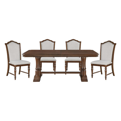 Cherry Wood Dining Table Set Seats 4 with Extension Leaf