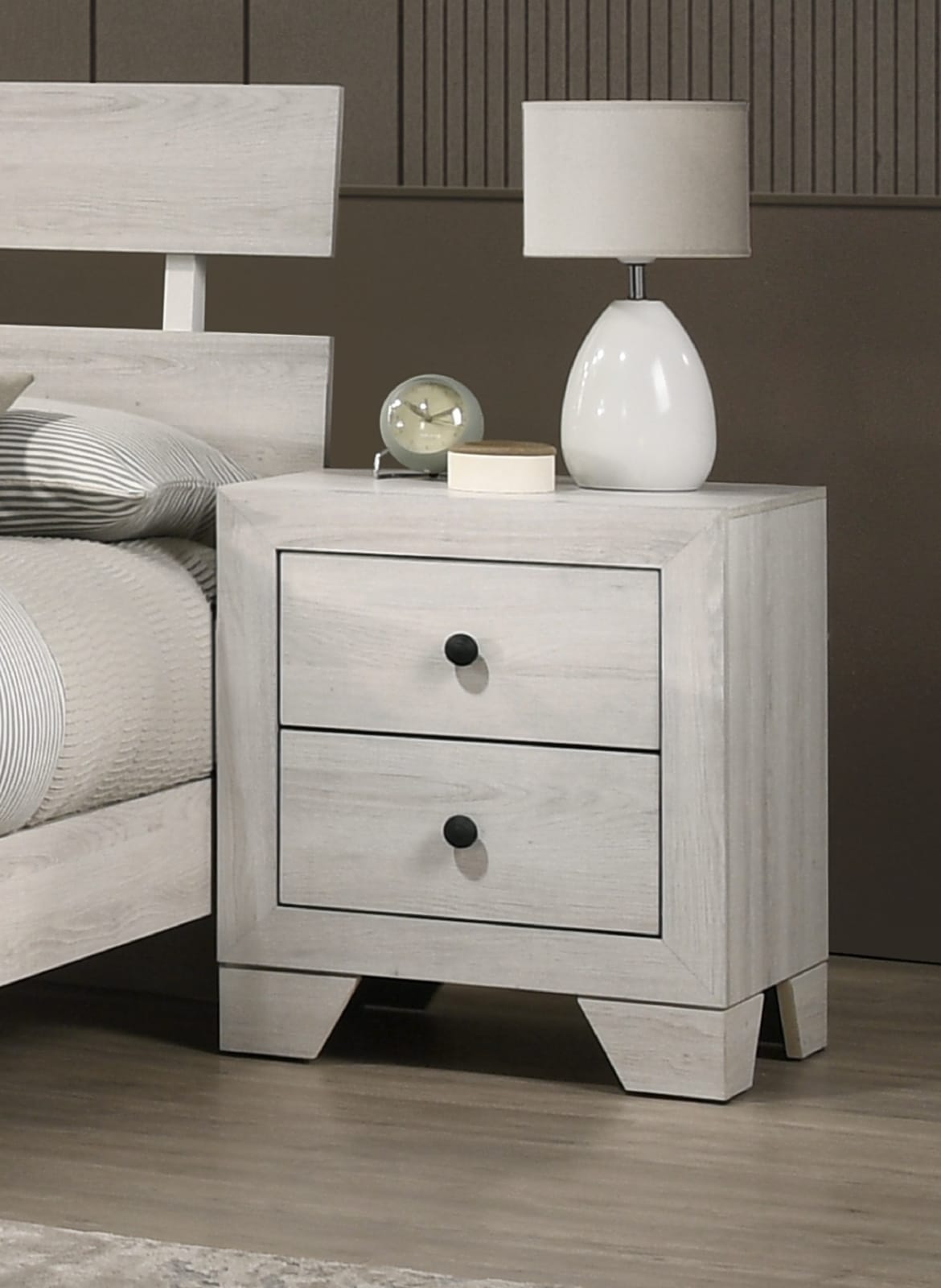White Washed 2 Drawer Nightstand - Rustic Wood Nightstand for Bedroom