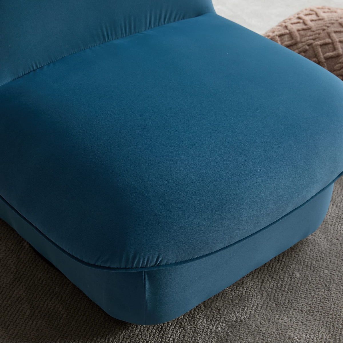 Swivel Accent Chair - Smoke Blue Velvet, 360° Base for Living Room