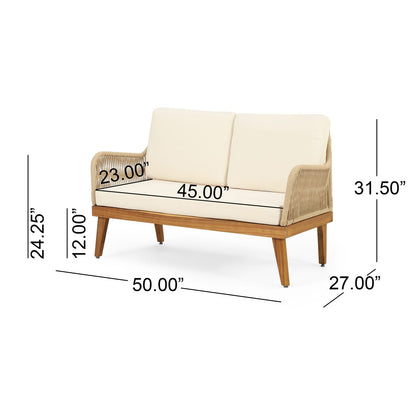 Teak Acacia Wood Chat Set - Loveseat & 2 Chairs, Outdoor Patio Furniture