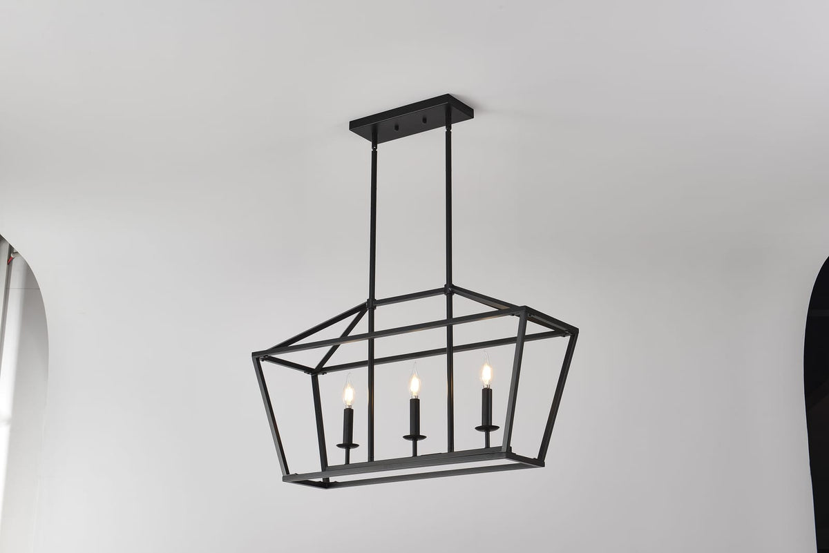 3-Light Farmhouse Kitchen Island Lighting - Matte Black
