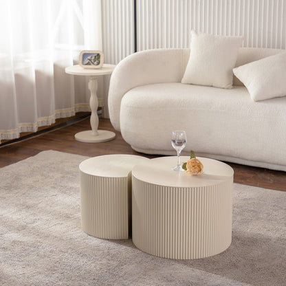Round Modern Wood Coffee Table with Open Storage in Beige White for Living Room