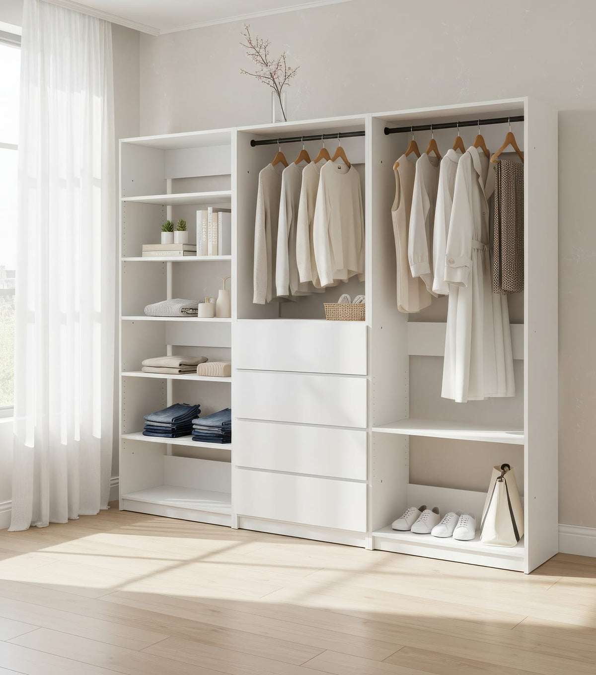 Small White Wood Closet System - Freestanding Walk In