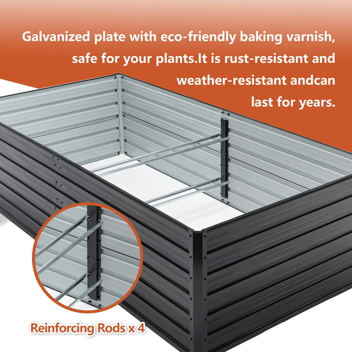 Large Black Metal Raised Garden Bed - 7.2x3.6x2 FT