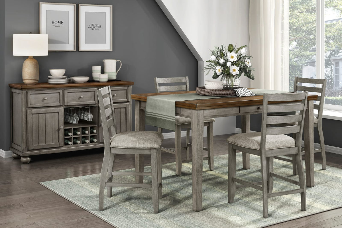 Traditional Cherry & Gray Counter Height Dining Table - Seats 6
