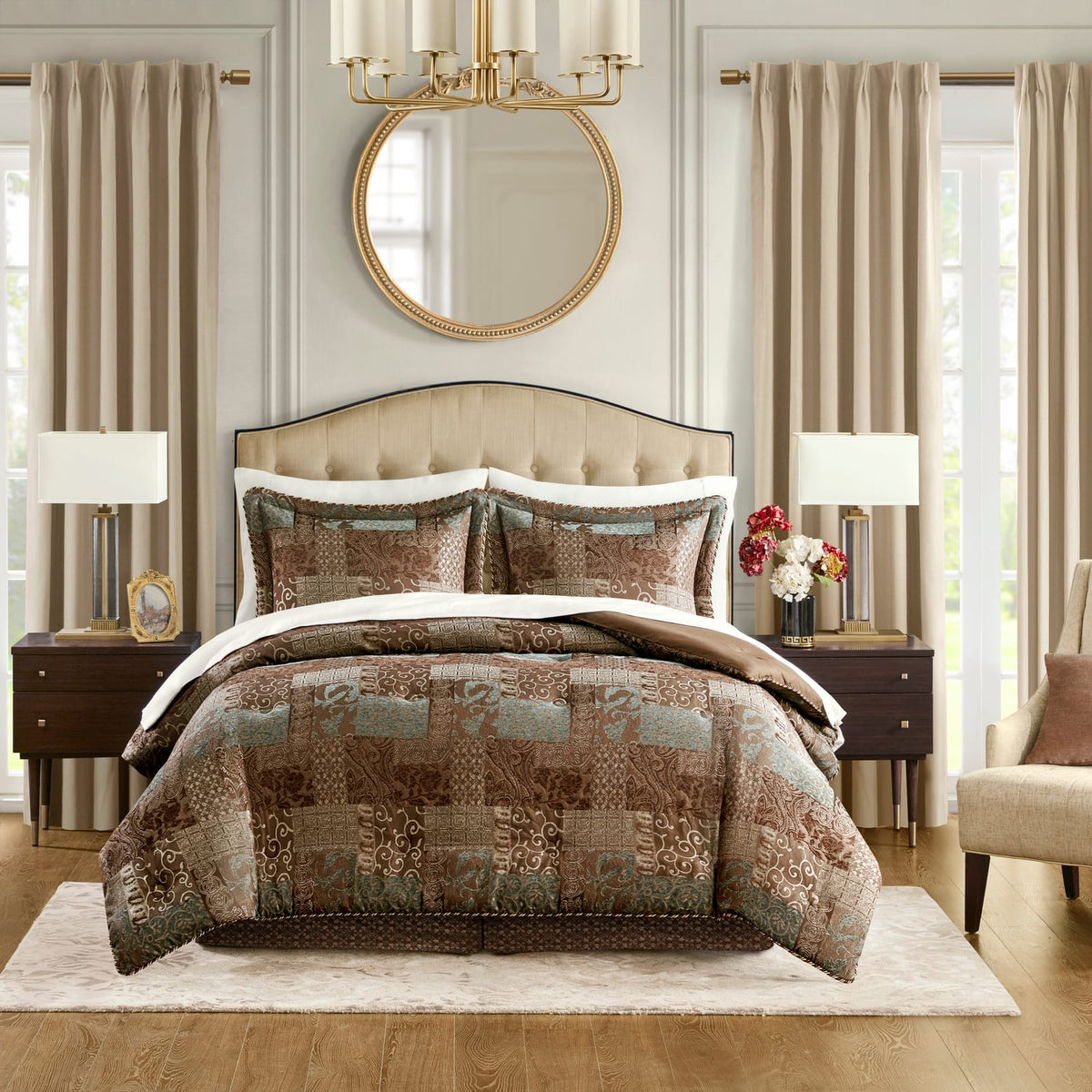 Multicolor Polyester King Comforter Set - 4 Piece Bedding