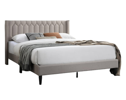 Modern Queen Bed Frame - Light Brown Burlap Headboard