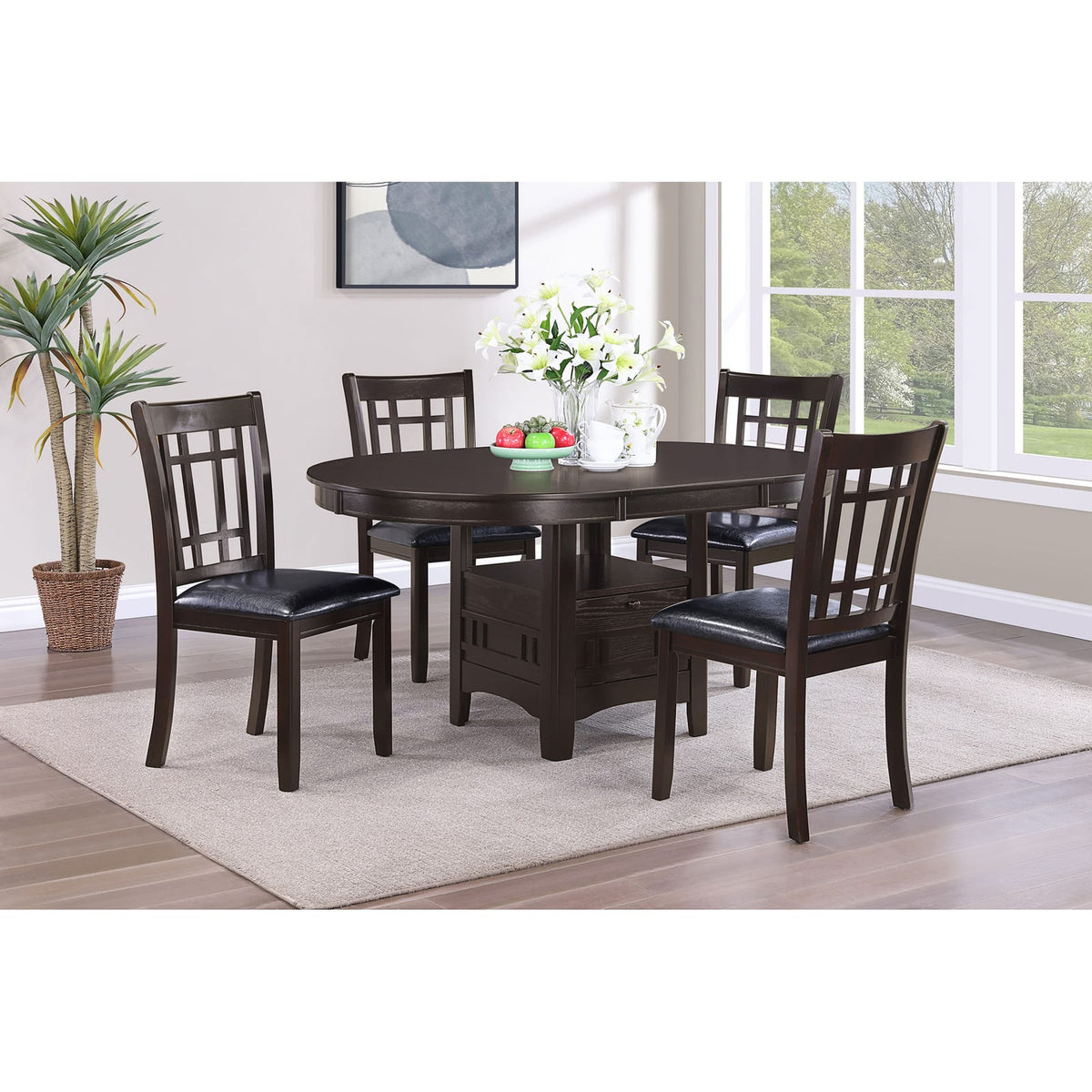 Espresso Oval Dining Table in Solid Wood+MDF for Modern Kitchen Storage