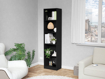 Black 5-Shelf Bookcase - Modern Storage Cabinet