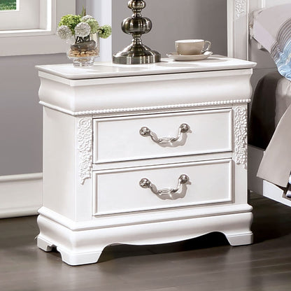 Classic White Nightstand - 2 Drawers Solid Wood Bedside Table