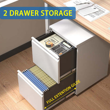 2 Drawer Mobile File Cabinet - Antique White Filing Cabinets for Home Office
