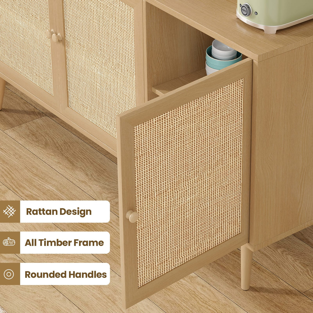 Sideboard Buffet Cabinet - Natural Rattan Storage Console