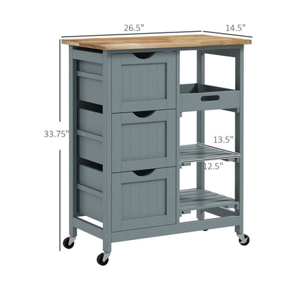 Gray Kitchen Cart with Wheels - Storage Trolley for Dining Room
