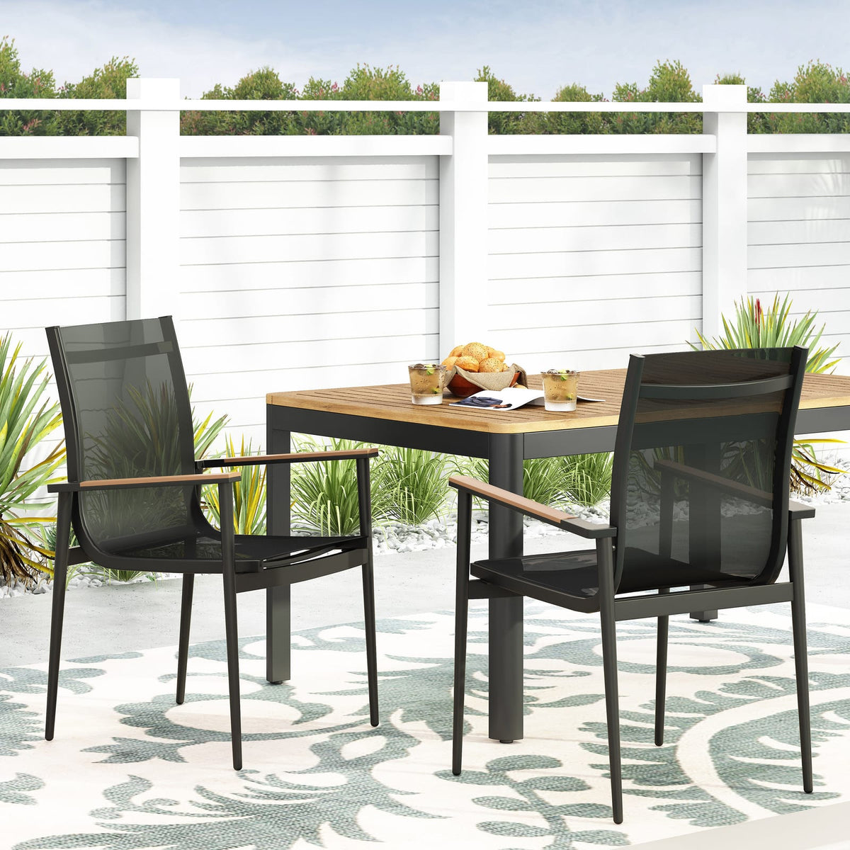 Natural Aluminum Outdoor Patio Dining Chairs Set