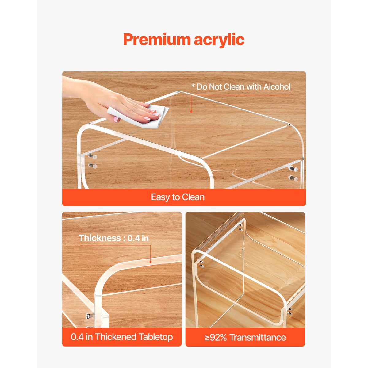 Acrylic Side Table - 2 Tier Clear Bedside Storage Shelf