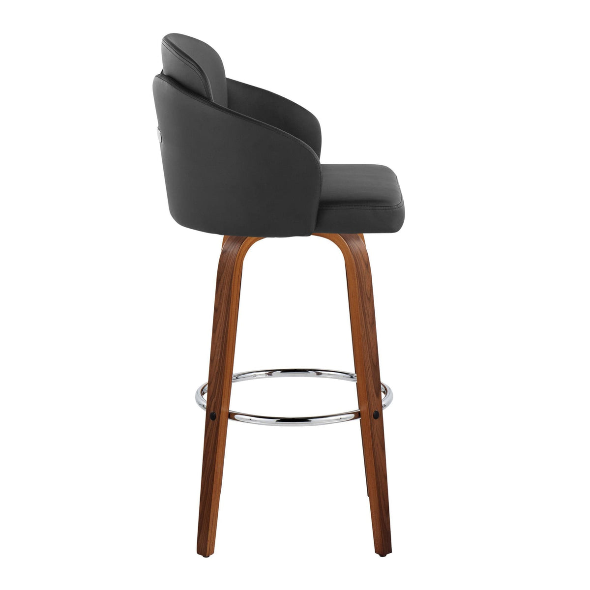 Fixed-Height Barstool Set - Black Faux Leather & Walnut Wood