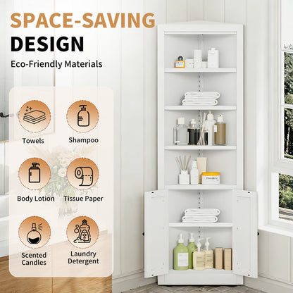 White Bathroom Storage Cabinet - 1 Door, 5 Shelves