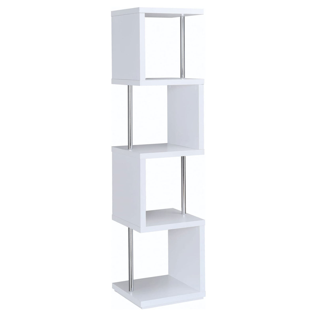 White 4-Tier Geometric Wood Bookcase Shelves for Living Room