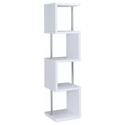 White 4-Tier Geometric Wood Bookcase Shelves for Living Room