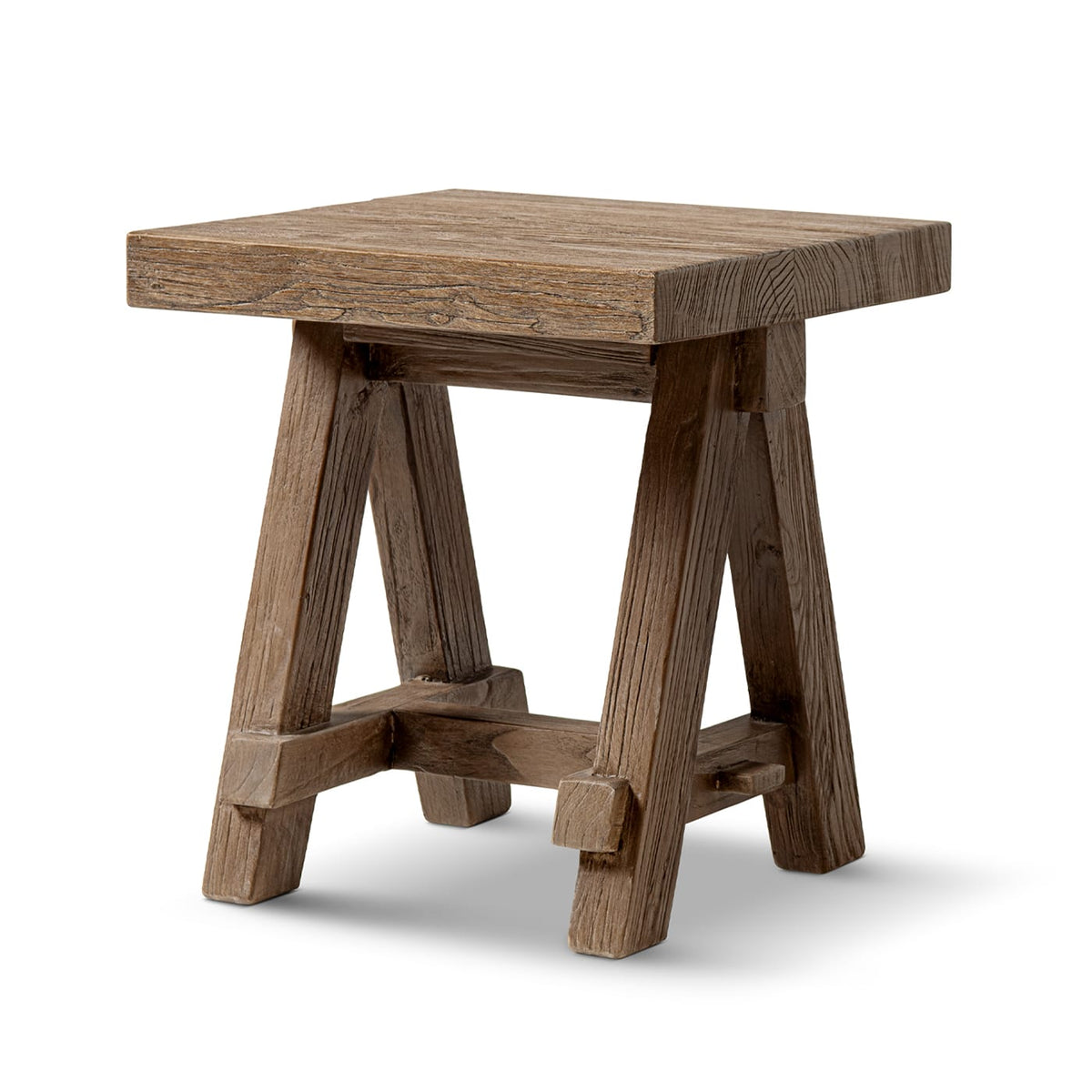 Hawthorne 18" Square Reclaimed Elm Trestle Side Table - Brown
