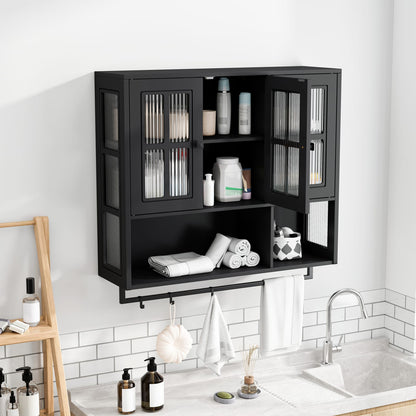 Bathroom Wall Cabinet - 3-Door Black MDF Storage
